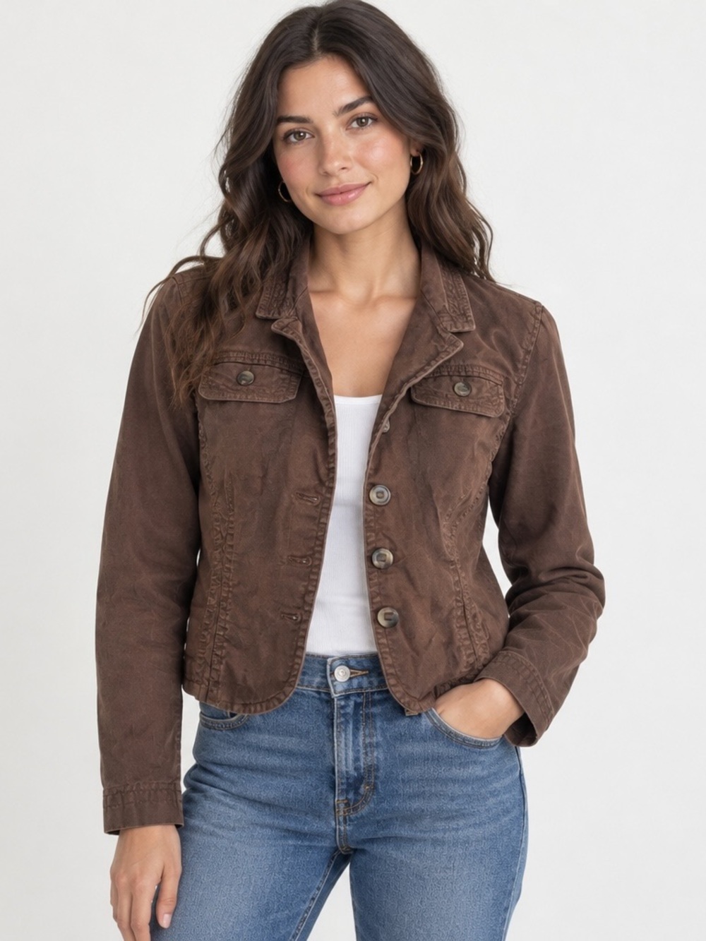 Tommy Hilfiger | Y2K Brown button front blazer cotton jacket size 10 med…
